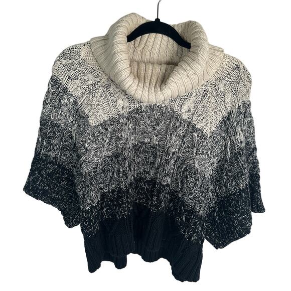 NEW! Alice+Olivia S Cowl Neck Chunky Knit Sweater Ombre Stripe Cream Gray Black - Picture 3 of 10